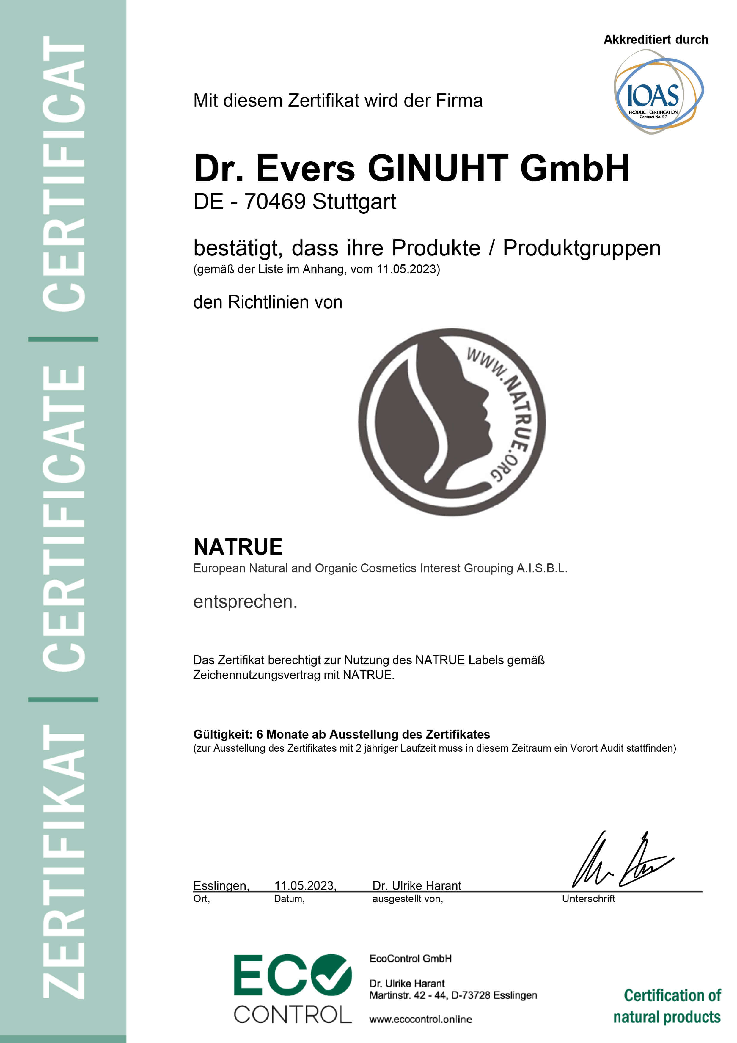 Zertifikat Dr. Evers Ginuht GmbH
